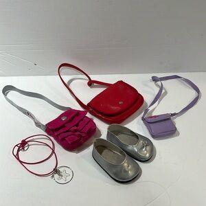 American Girl doll accessories, 3 purses, shoes, & necklace